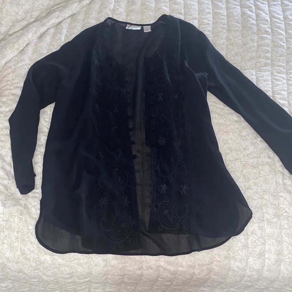 Vintage Fiji Sport Black Semi Sheer Button Up